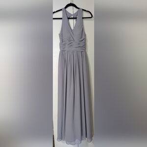 Azazie Dusty Blue Bridesmaid Dress Size A0 A-Line Pleated Chiffon Formal Gown